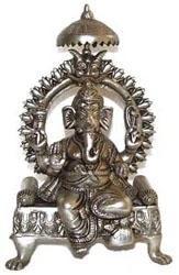 GANESH ON SINGHASAN ANTIQUE SILVER MATT